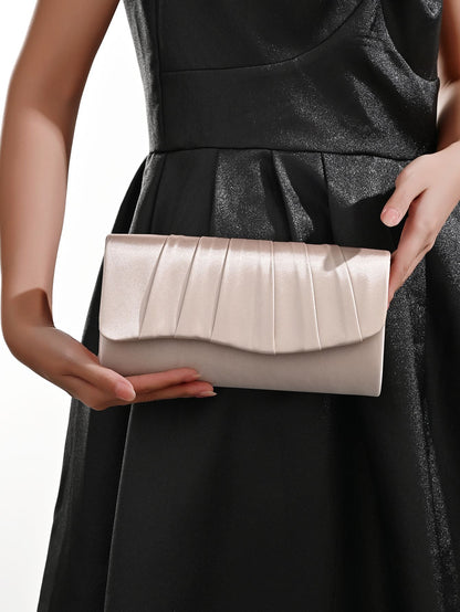 Ladies Dinner Bag Pleated Solid Color Clutch Party Dinner Wedding Light Luxury Envelope Evening Bag for Prom, Dinner/Banquet