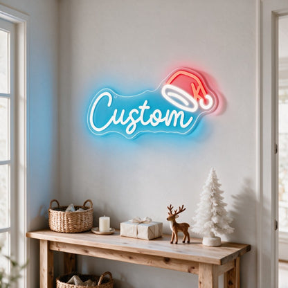 Custom Text and Santa Hat Neon Sign Creative LED Christmas Light Wall Decor Unique Xmas Gift for Home Party Holiday Decoration