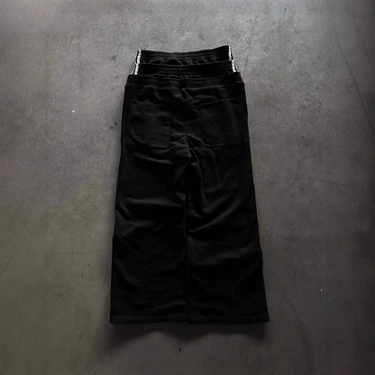 Calça Americana Masculina de Cintura Dupla, Calça da Moda de Rua, Calça Masculina com Letras Bordadas Retrô Estilo Harajuku, Unissex