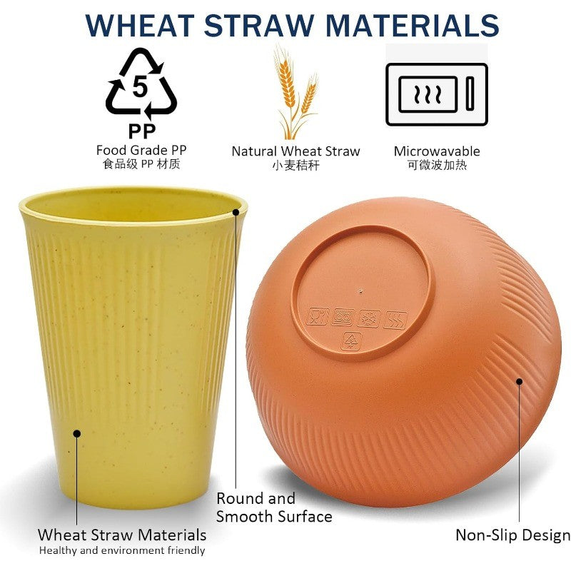 Wheat Straw Dinnerware Sets with Plates, Cups, Knives, Forks and Spoons Reusable Plates Dishwasher and Microwave