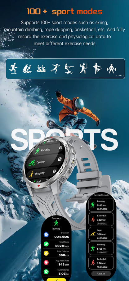 LIGE Novo Smartwatch Masculino com Bateria de 1100mAh para Esportes ao Ar Livre, Lanterna LED, Bússola, Chamada Bluetooth