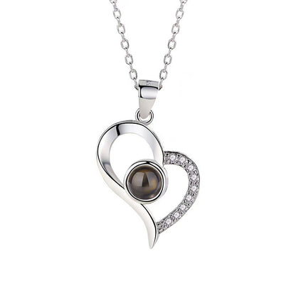 Love Heart Necklace 100 Languages I Love You Projection Pendant Jewelry For Mom Girlfriend Birthday Christmas Romantic Gifts