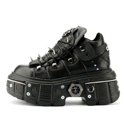 Casual Female Runway Shoes Platform Metal Toe Chunky Sneakers Women Gothic Punk Style Sneakers Rock Design Black Walking Shoes