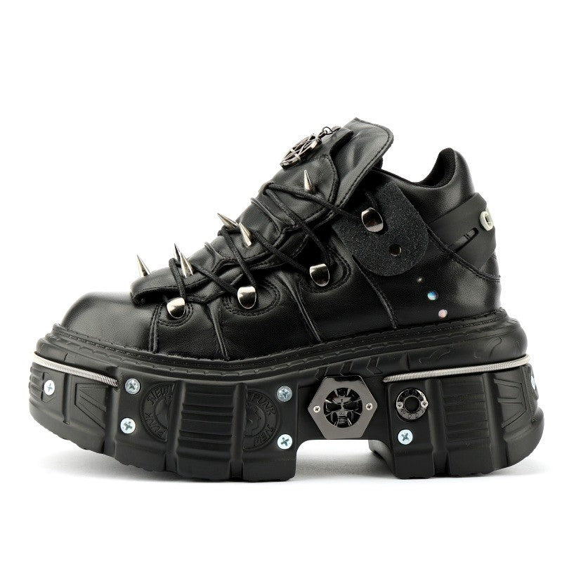 Casual Female Runway Shoes Platform Metal Toe Chunky Sneakers Women Gothic Punk Style Sneakers Rock Design Black Walking Shoes