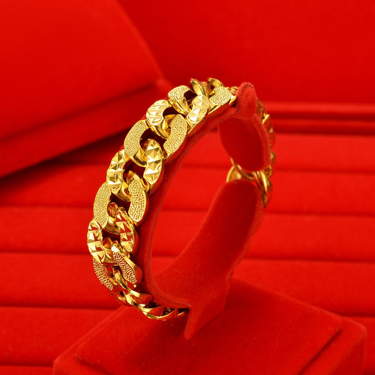 Pulseira de Ouro AU999 de Alta Qualidade Edição Larga Corrente de Chefe Pulseira Lisa Corrente Cubana NK Corrente de Pulso Masculina de Luxo Leve 24K