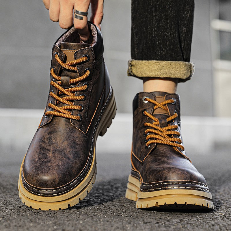 Leather Ankle Boots Stylish Walking Shoes Outdoor Men Casual Footwear Winter Plush Snow Boots New Trendl Mens High Top Shoes