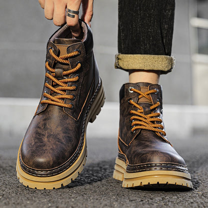 Leather Ankle Boots Stylish Walking Shoes Outdoor Men Casual Footwear Winter Plush Snow Boots New Trendl Mens High Top Shoes