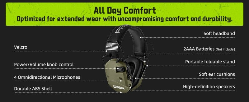 PROHEAR Shooting Electronic Ear Protection 5X Sound Amplification 4 Omnidirectional Microphones Noise Reduction Hunting Earmuffs