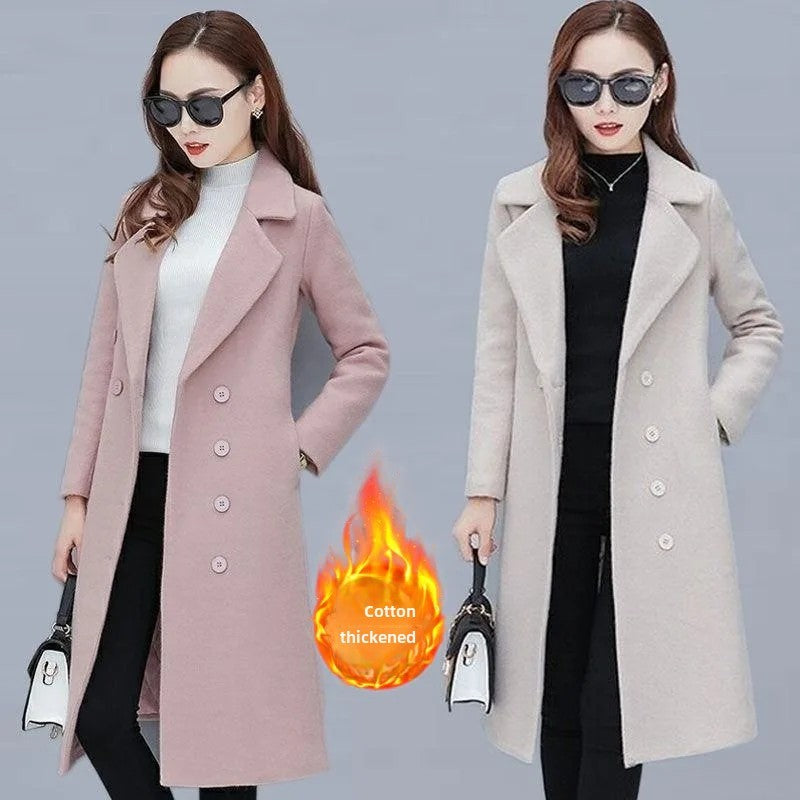 Medium-Length Women's Woolen Jacket Spring Autumn Winter Warm Simple Long Sleeve Overcoat Long Style For All Seasons