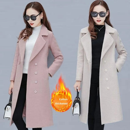 Medium-Length Women's Woolen Jacket Spring Autumn Winter Warm Simple Long Sleeve Overcoat Long Style For All Seasons