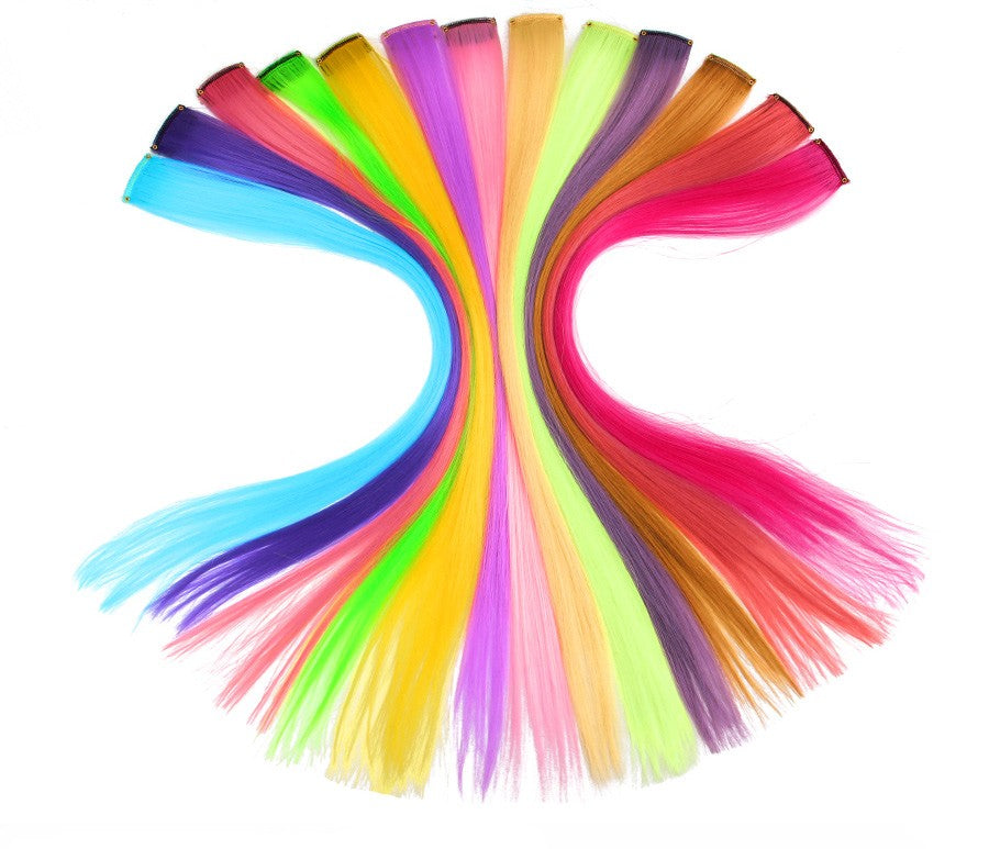 Apliques Sintéticos Presilha de Uma Peça Extensões de Cabelo Arco-Íris Cabelo Sintético Liso Peças de Cabelo de 45cm Longo Ombré Rosa Roxo Vermelho Azul