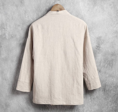 Men's linen vest Men's shirt Long sleeved Chinese official collar Traditional Kung Fu Tang casual social shirt Plus size shirts