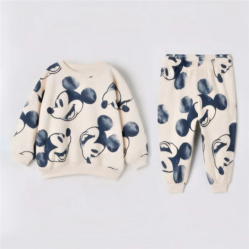 New Fashion Baby Clothes Sets Mickey Mouse Printed Long Sleeved Sweatshirt + Pant Toddler Boy Girl Outfits