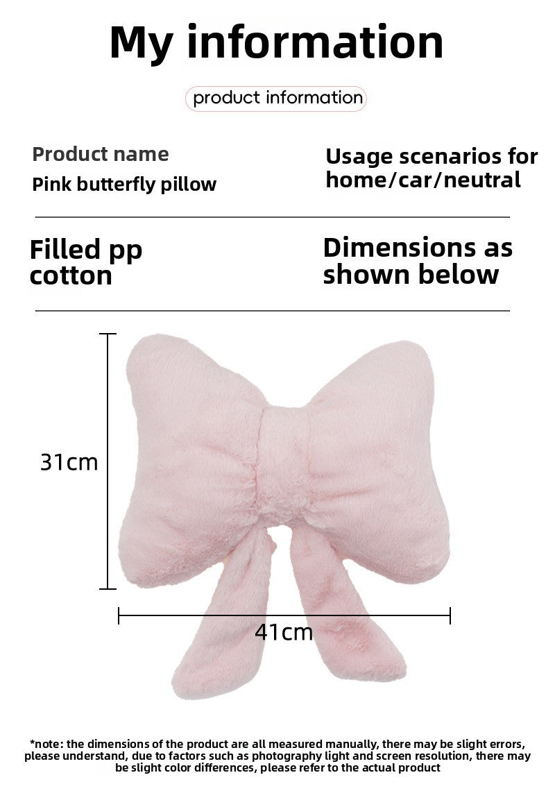 Pink bow ribbon couch pillow imitation rabbit fur comfortable car seat cushion ins style simple all-match back cushion