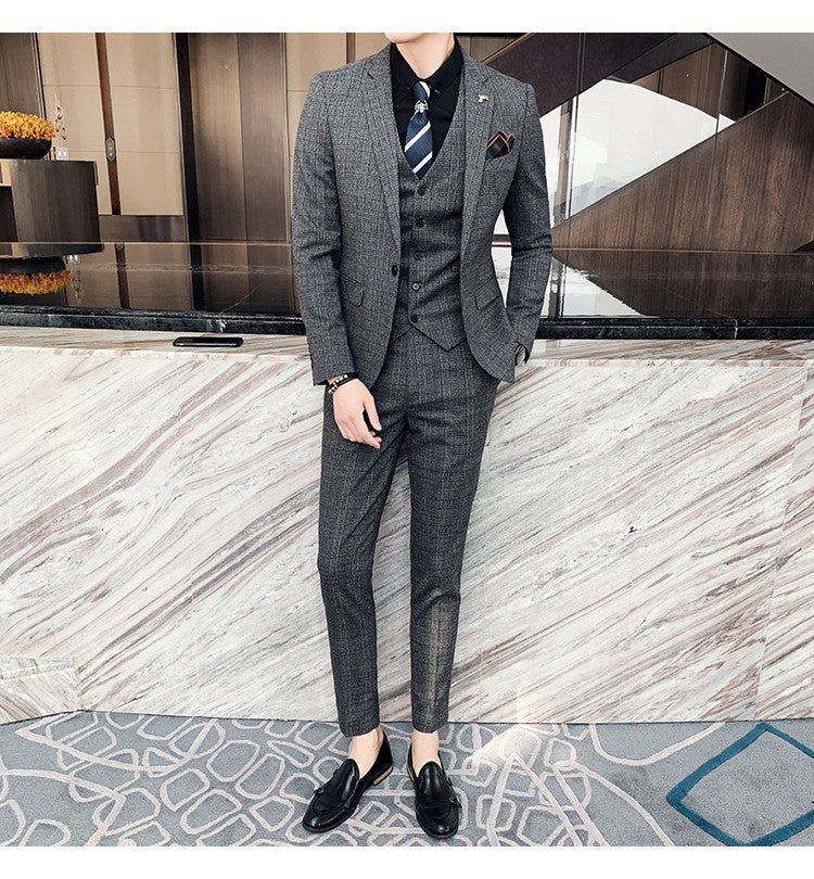 Men's High-quality Plus Size 5XL-M 3-piece Suit (suit+vest+pants) Business Fashion Plaid Suit Groom's Wedding Banquet Set