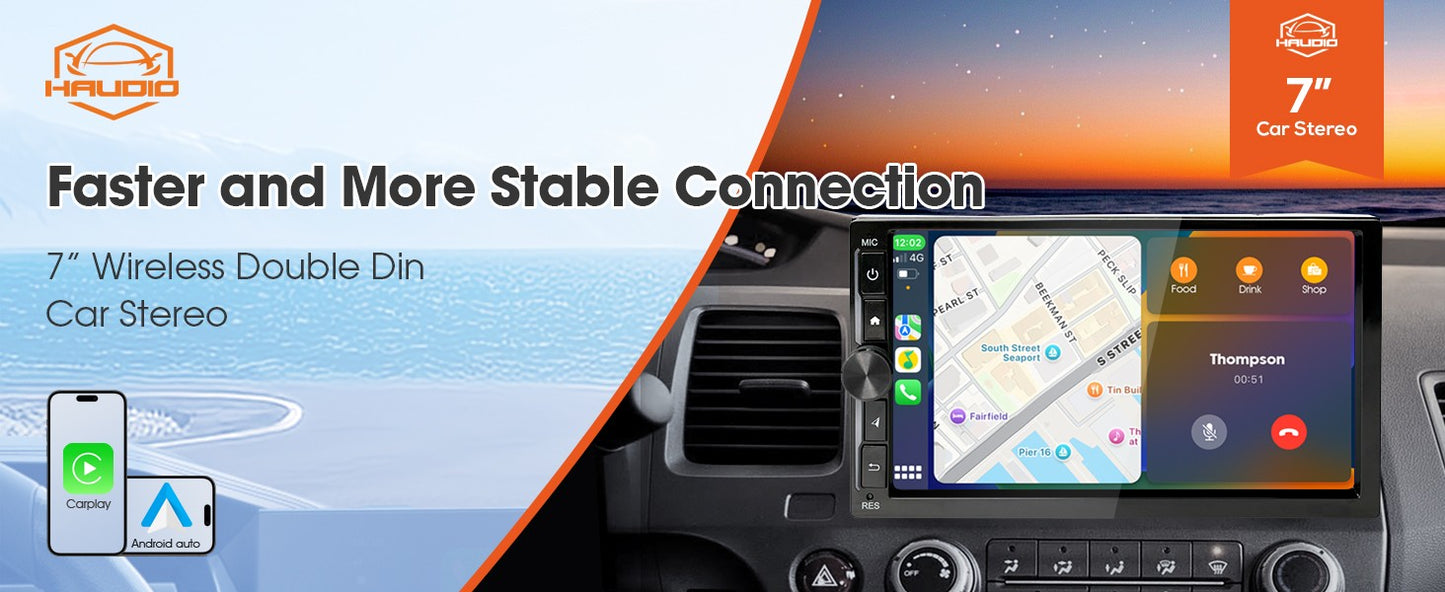 Haudio Double Din Car Stereo, 7" Car Radio with Wireless Carplay/Android Auto/BT 4.1/Backup Camera/Mirror Link/WiFi/FM/AM/RDS