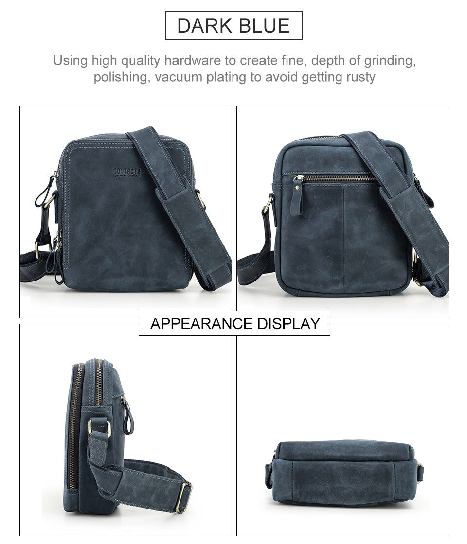 CONTACT'S Genuine Leather Men's Messenger Bag Vintage Sling Shoulder Bags for 7.9" iPad Mini High Quality Male Crossbody Bag Men