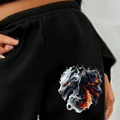 Women's Sweatpants Trousers Fashion Horror Double Evil Dragon Print Trousers Spring Autumn Winter Sweatpants