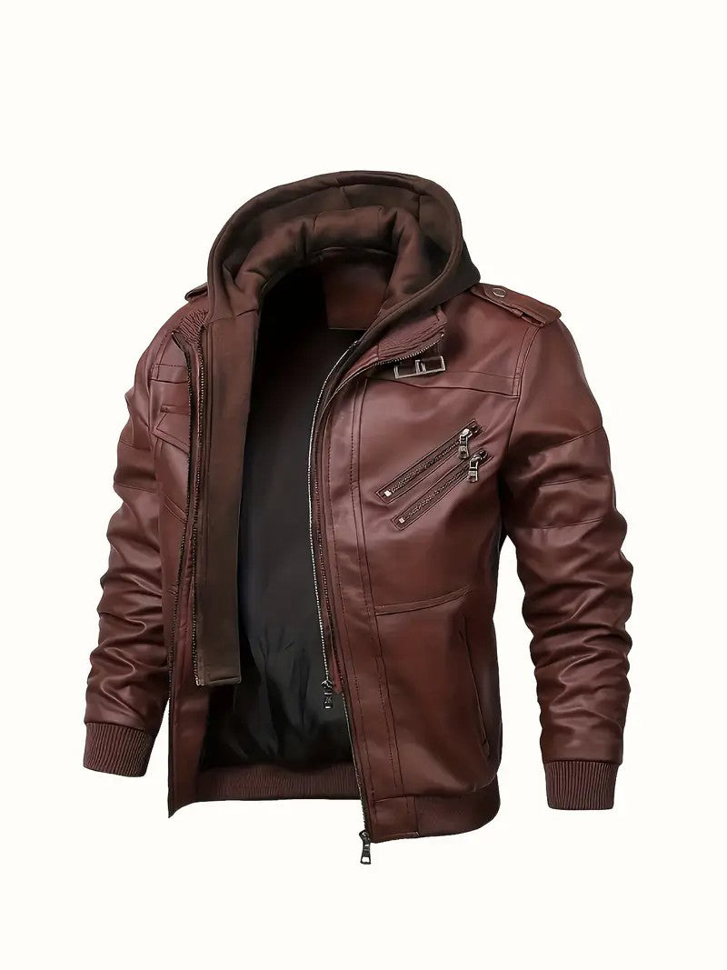 New Fake Two Pieces Motorcycle Leather Jackets Man Casual Fashion Motorcycle Coat Slim PU Lapel Jackets Autumn Leather Coat Male