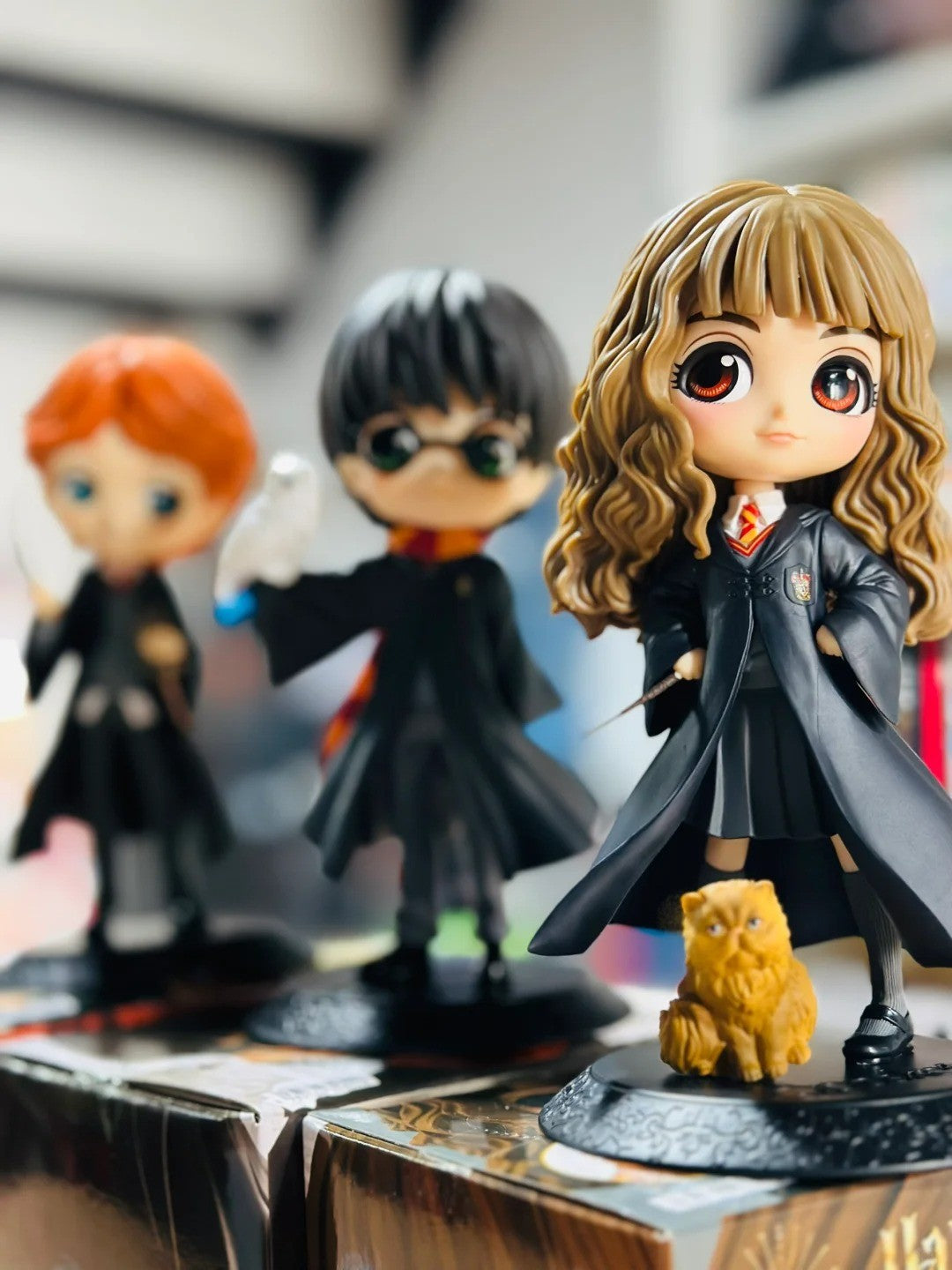14cm Original Bandai Q Posket Harry Potter Series Versão Personagem Draco Malfoy Hermione Action Figure Anime Colecionável Bonecas Infantis
