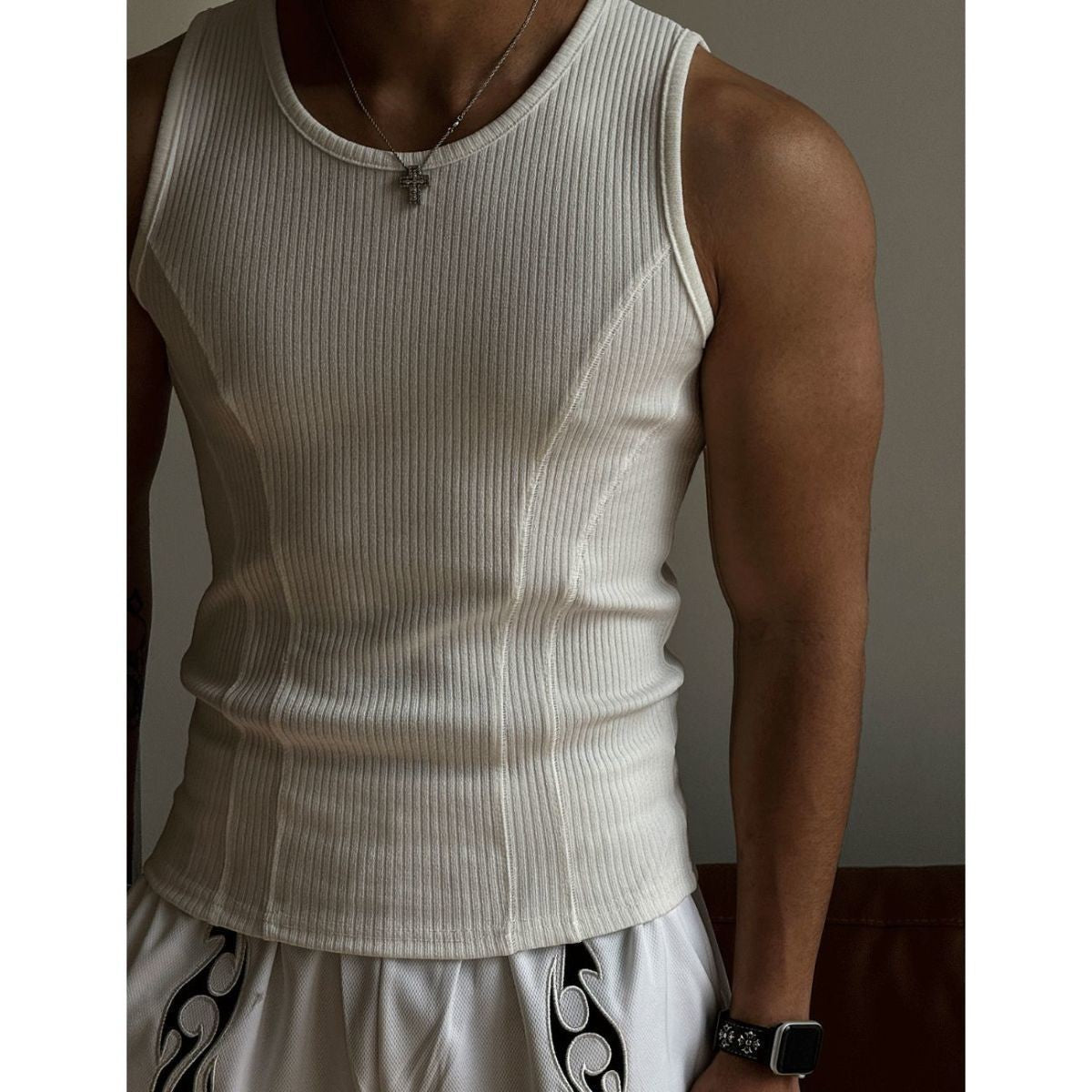 Summer American Men's Vest Wearing Thick Thread Slim Vest Men's Sports Training Striped Vest Base T-shirt Fitness GYM