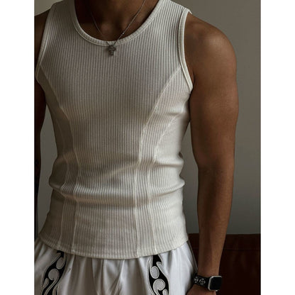 Summer American Men's Vest Wearing Thick Thread Slim Vest Men's Sports Training Striped Vest Base T-shirt Fitness GYM