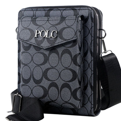 Business men's printed crossbody bag, shoulder bag, double zipper, large capacity ID bag, mobile phone bag, hanging bag