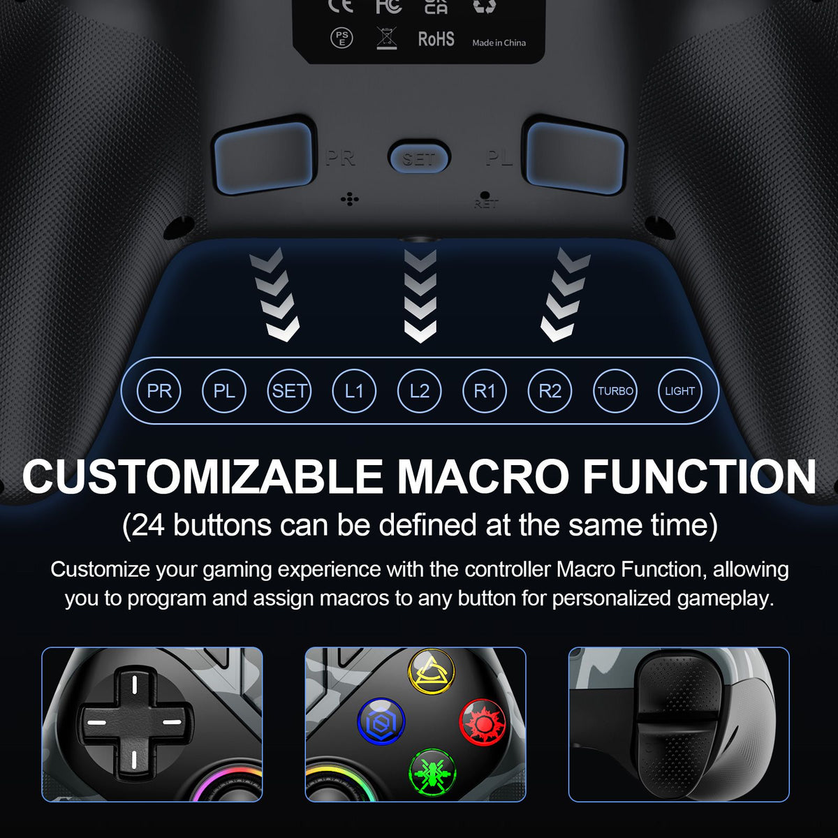 Controller For Playstation5 PS5/PS5 Pro/Slim/PC,RGB Wireless Gamepad Hall Effect Trigger Marco/Turbo Anti-Drift Game Joystick