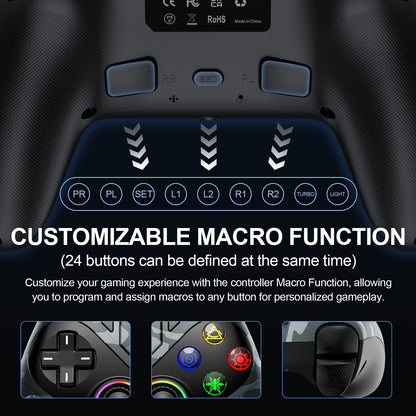 Controller For Playstation5 PS5/PS5 Pro/Slim/PC,RGB Wireless Gamepad Hall Effect Trigger Marco/Turbo Anti-Drift Game Joystick