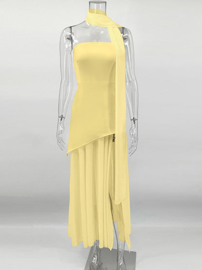 TARUXY Fashion Strapless Dress With Ribbon Female Elegant Sleeveless Mesh Beach