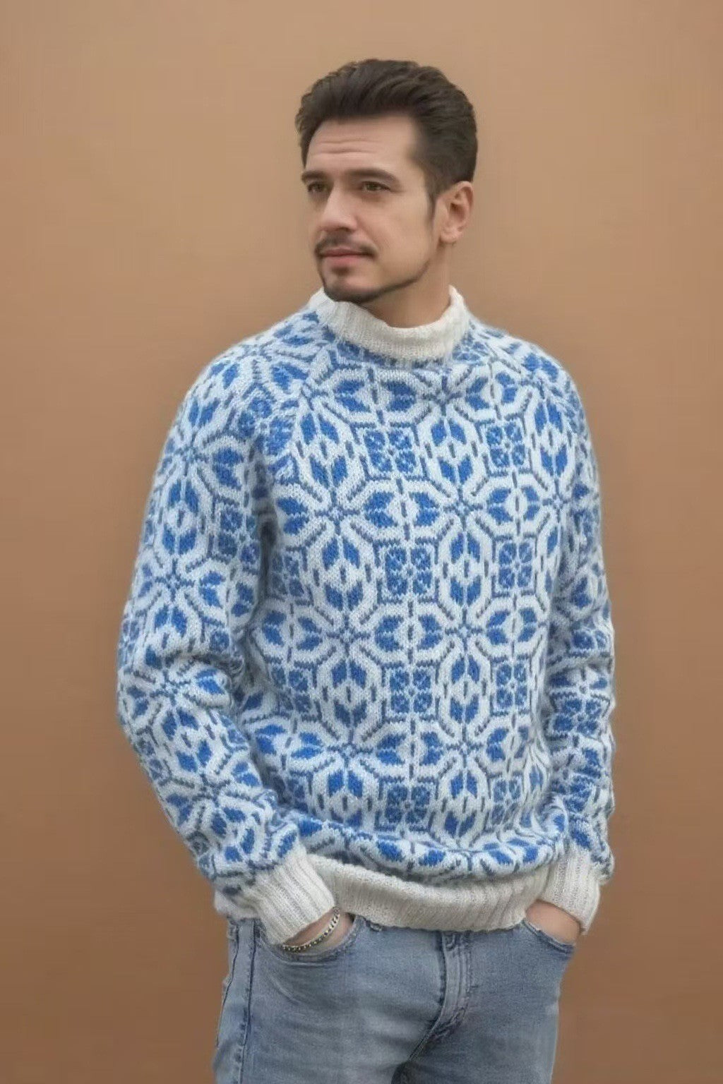 New Style Simple Retro Fresh Jacquard Sweater Loose Street Pullover Contrast Color Long Sleeve Knitted