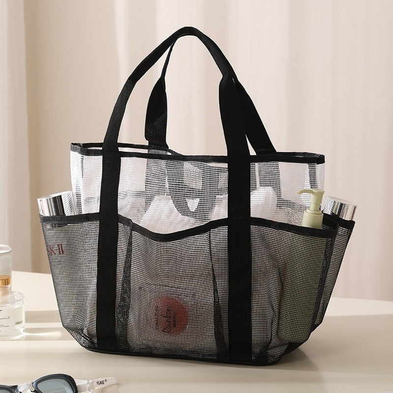 Multi Pocket Mesh Beach Bag Fitness Sports Storage Bag Seaside Swimsuit Bag Large Capacity Tote Bag Portable Toiletry Organizer