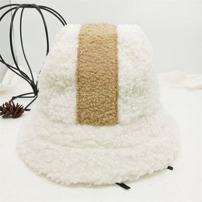 Women Appa Bucket Hat Lamb Wool Hat Winter Warm Fishing Caps Faux Fur Arrow Symbol Printed Bucket Hat for Men Tide Flat Top Hats