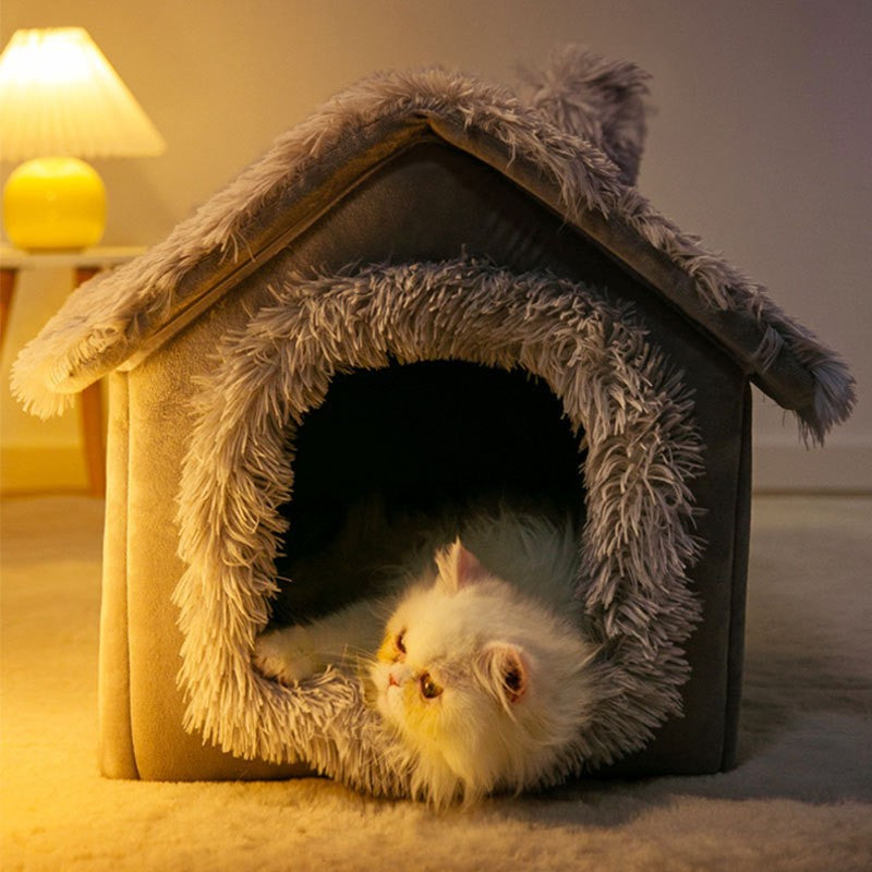 Casinha de Cachorro Grande Interna Macia Confortável, Cama para Filhotes Removível, Toca para Cães Pequenos, Tapete Quente de Inverno para Dormir, Portátil