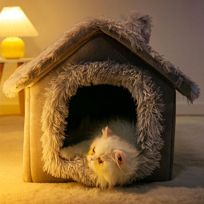 Casinha de Cachorro Grande Interna Macia Confortável, Cama para Filhotes Removível, Toca para Cães Pequenos, Tapete Quente de Inverno para Dormir, Portátil