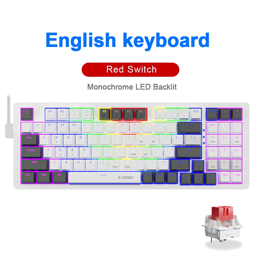 Teclado Mecânico Gamer E-YOOSO Z94 USB com Fio LED Monocromático Retroiluminado Switch Azul Vermelho 94 Teclas para Computador Laptop PC