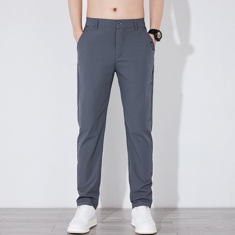 Summer Silk Stretch Smooth Trousers Men Business Elastic Waist Korean Classic Thin Cool Black Gray Casual Suit Pants Male Brand
