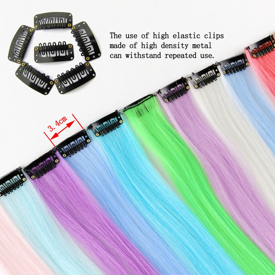 Glowing In The Dark Hair Extensions 20Inch 11Colors Synthetic Hair Clip In Luminous Colored Hairpieces Rainbow Hairpiece