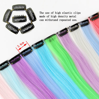 Glowing In The Dark Hair Extensions 20Inch 11Colors Synthetic Hair Clip In Luminous Colored Hairpieces Rainbow Hairpiece