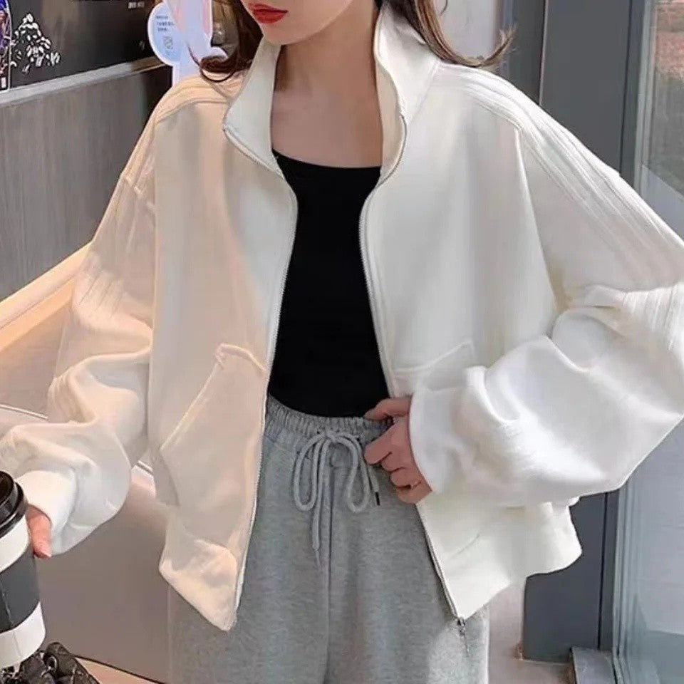 Short Sweatshirt Jacket Women's Autumn Winter Student Versatile Three Stripe Jacket Loose Fit Casual Style New Hot Sale Of The S