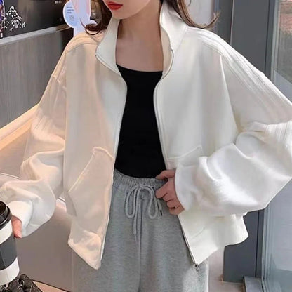 Short Sweatshirt Jacket Women's Autumn Winter Student Versatile Three Stripe Jacket Loose Fit Casual Style New Hot Sale Of The S