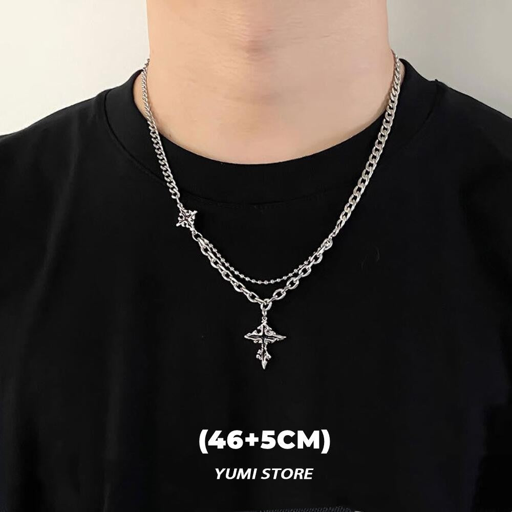 Colar Cruz Chamas Pretas Punk Masculino Feminino Tendência Aço Titânio Corrente Suéter Pingente Joias Hip Hop Acessórios Kpop Irados