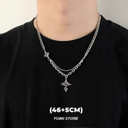 Colar Cruz Chamas Pretas Punk Masculino Feminino Tendência Aço Titânio Corrente Suéter Pingente Joias Hip Hop Acessórios Kpop Irados