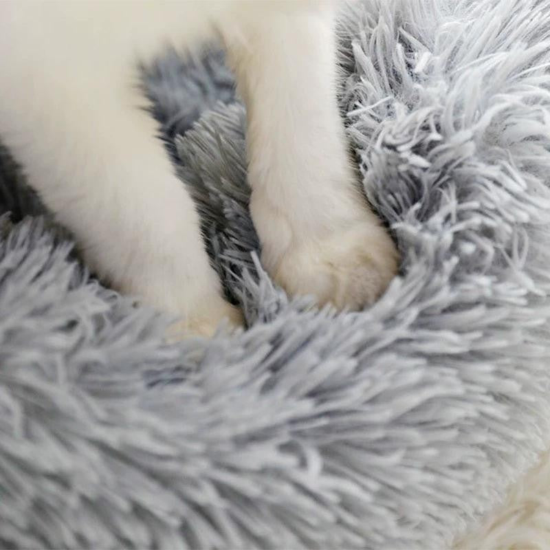 Almofada de Cama para Gatos e Cães de Pelúcia Macia e Quente com Pelo Sintético, Cama Redonda Calmante em Formato de Donut Confortável e Lavável para Cães e Gatos de Pequeno e Médio Porte