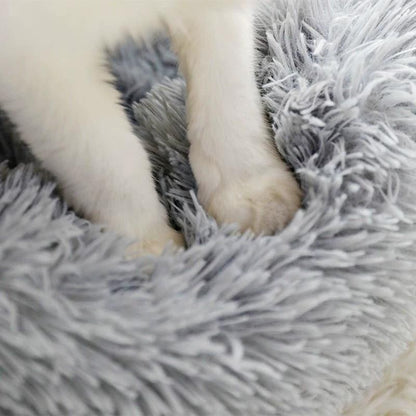 Almofada de Cama para Gatos e Cães de Pelúcia Macia e Quente com Pelo Sintético, Cama Redonda Calmante em Formato de Donut Confortável e Lavável para Cães e Gatos de Pequeno e Médio Porte