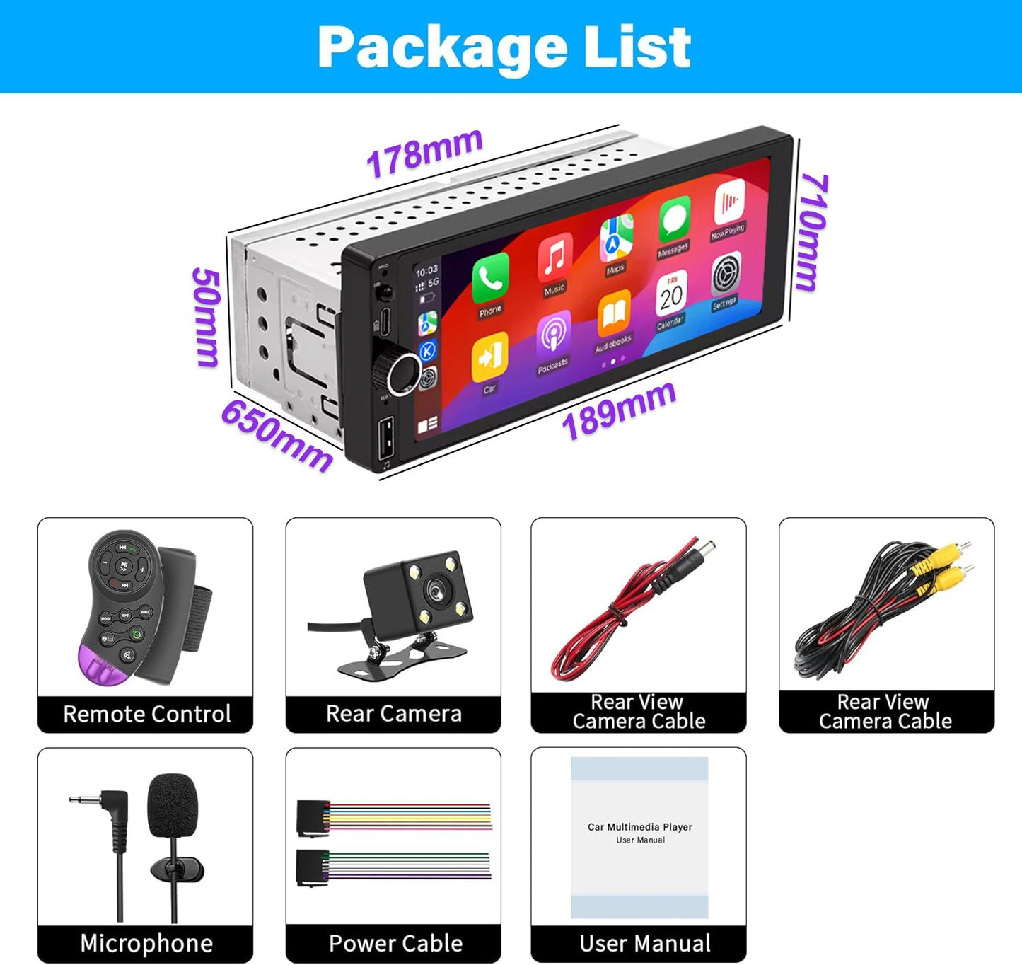 LEHX 1din 6.9 IPS Touch Screen Carplay Android Auto Mirror Link Car Radio Multimedia 1 din Car Stereo MP3 MP5 Player FM Headunit
