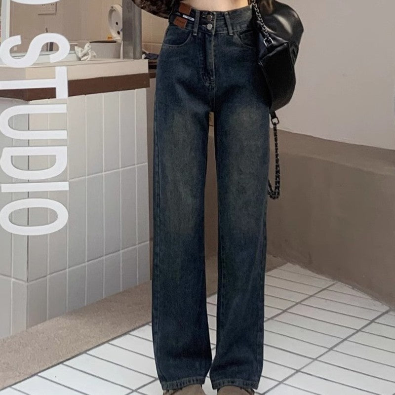 Female High Waist Wide Leg Jeans Women Y2k Denim Straight Leg Pants Girls Smoke Gray Retro Blue Light Blue Water Gray Trousers