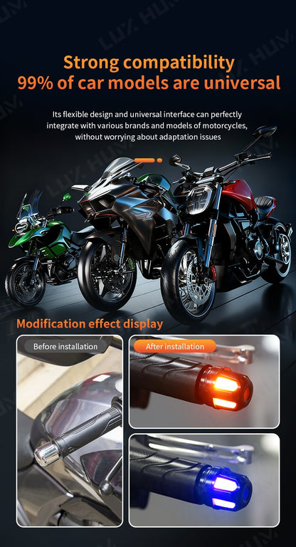 Luz estroboscópica de guidão de motocicleta, luz indicadora de LED de alto brilho, luz de seta para scooter 12V, lâmpada de advertência lateral à prova d'água