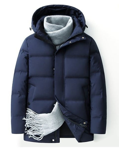 Men's Big & Tall Formal Down Overcoat - Hooded Winter Dress Coat for Professional Wear (Classic Heritage Style)