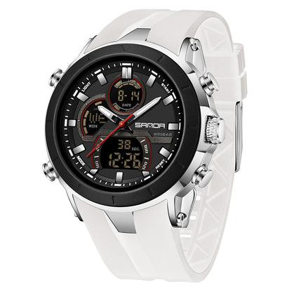 SANDA Mens Watches Countdown Waterproof Alarm Clock Wristwatch Multifunctional Luminous Men Quartz Digital Watch Alarm Clock